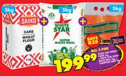 Sasko Cake Wheat Flour 5Kg + White Star Super Maize Meal 5Kg + Champion Samp 5Kg-All For 3