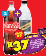 Coca-Cola Original Taste Less Sugar Soft Drink 2Ltr & Schweppes Soft Drink 1Ltr-For Both