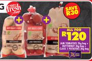 Jam Tomatoes 2Kg bag, Butternut 3Kg Bag + Class 1 Potatoes 3Kg Bag-For All