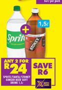 Sprite/Fanta/Stoney Ginger Beer Soft Drink-For 2 x 1.5L