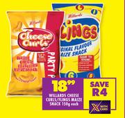 Willards Cheese Curls/Flings Maize Snack-150g Each