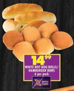 White Hot Dog Rolls/Hamburger Buns 6 Per Pack