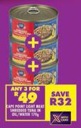 Cape Point Light Meat Shredded Tuna In Oil/Water-For 3 x 170g