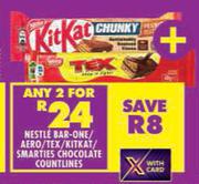 Nestle Bar One/Aero/Tex/Kitkat/Smarties Chocolate Countlines-For 2