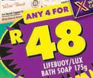 Lifebuoy/Lux Bath Soap-For 4 x 175g
