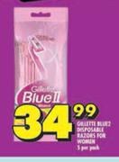 Gillette Blue 2 Disposable Razors For Women-5 Per Pack