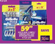 Gillette Blue 3 Simple/Comfort/Easy Grip Disposable Razors-4/5 Per Pack