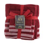 Plush 3 Piece Set - Bath Towel, Hand Towel and Face Cloth - 100% Cotton - Burgandy