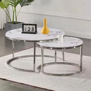 KC FURN-Accent Marble Top Nesting Tables with Silver Frame