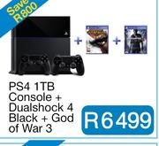 PS4 1TB Console + Dualshock 4 Black + God of War 3: Rem