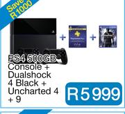 PS4 500GB Console + Dualshock 4 Black + Uncharted 4 + 9