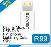 Usams Micro USB To 8 Pin Iphone Lightning Data Sync Cha