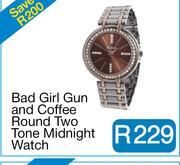 Bad Girl Gun and Coffee Round Two Tone Midnight Watch