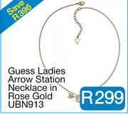 Guess Ladies Arrow Station Necklace in Rose Gold UBN913