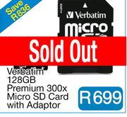 Verbatim 128GB Premium 300x Micro SD Card with Adaptor 