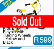 Kids BMX Bicycle with Training Wheels - Yellow and Blac