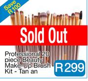 Professional 20 piece Beauty Make-Up Brush Kit - Tan an