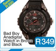 Bad Boy Anadigital Watch in Brown and Black