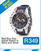 Bad Boy Ana-digital Watch in Navy and Silver