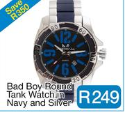 Bad Boy Round Tank Watch in Navy and Silver