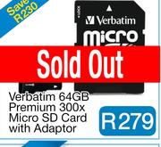 Verbatim 64GB Premium 300x Micro SD Card with Adaptor 