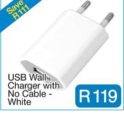 USB Wall Charger with No Cable - White