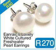 Eanraic's Lovely White Cultured Freshwater Pearl Earrin