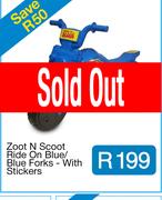 Zoot N Scoot Ride On Blue/Blue Forks - With Stickers